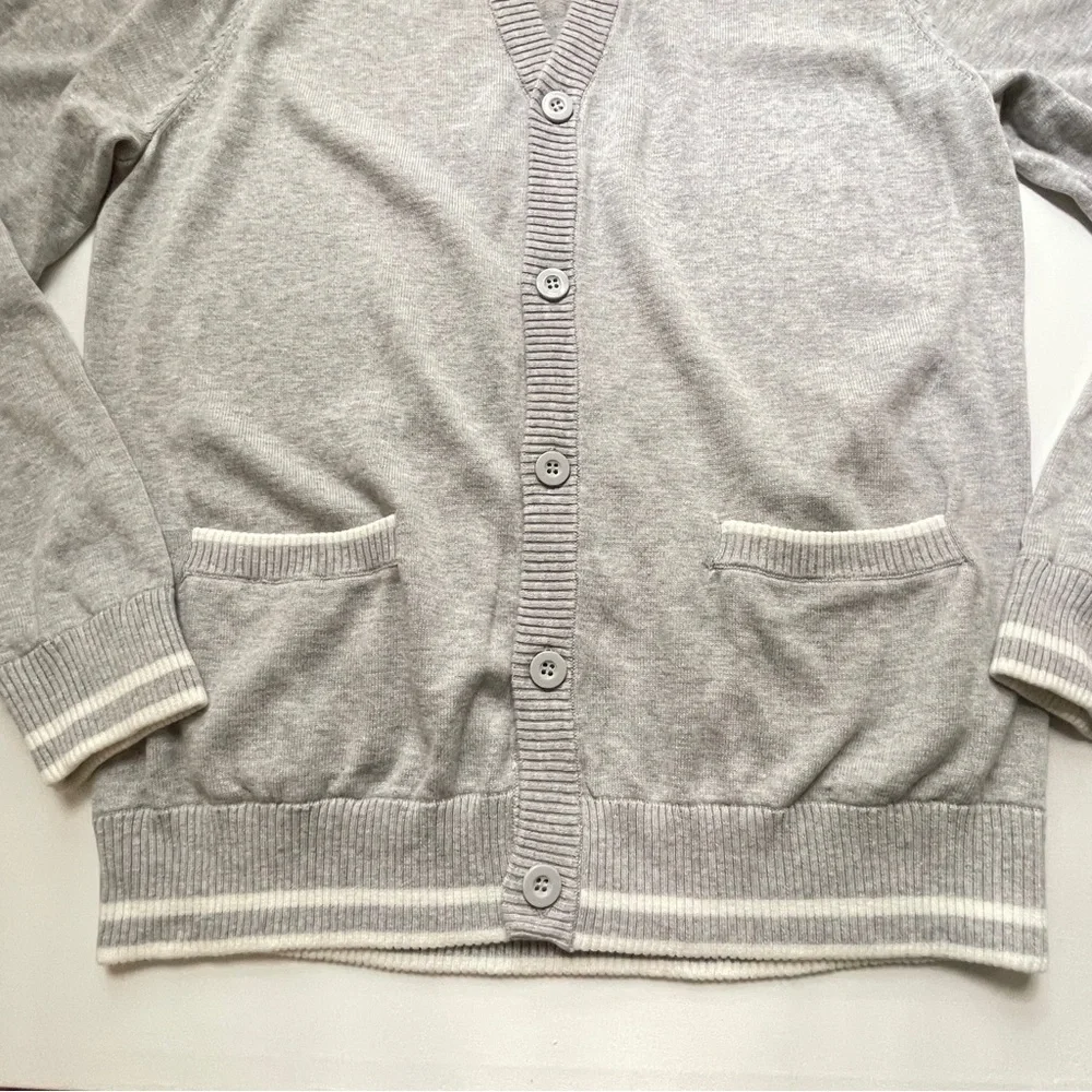 Five Four Nick Wooster Mens M Gray Cotton Cardigan Sweater Varsity Stripe